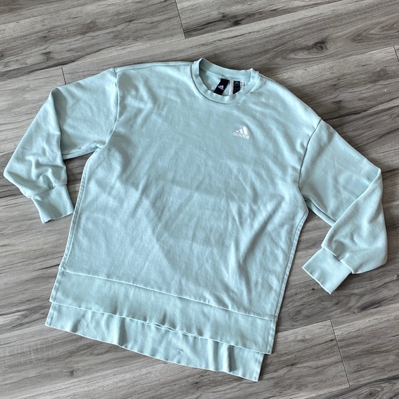 Adidas Oversized 3-Stripes Split Hem Crew Sweatshirt Mint Size S - Picture 1 of 9